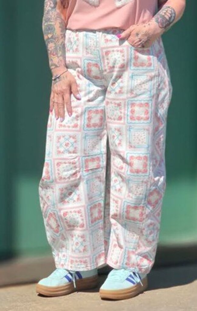 Floral Denim Barrel Leg Pant