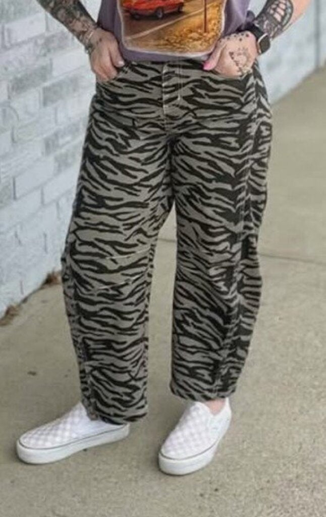 Zebra Wide Leg Barrel Jean
