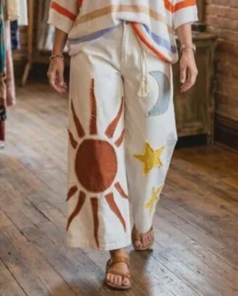 Sun Moon Star Patch Wide Leg Pant