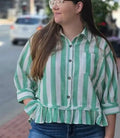 Vertical Stripe 3/4 Sleeve Button
