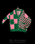 Pink Christmas Checkered Cardigan